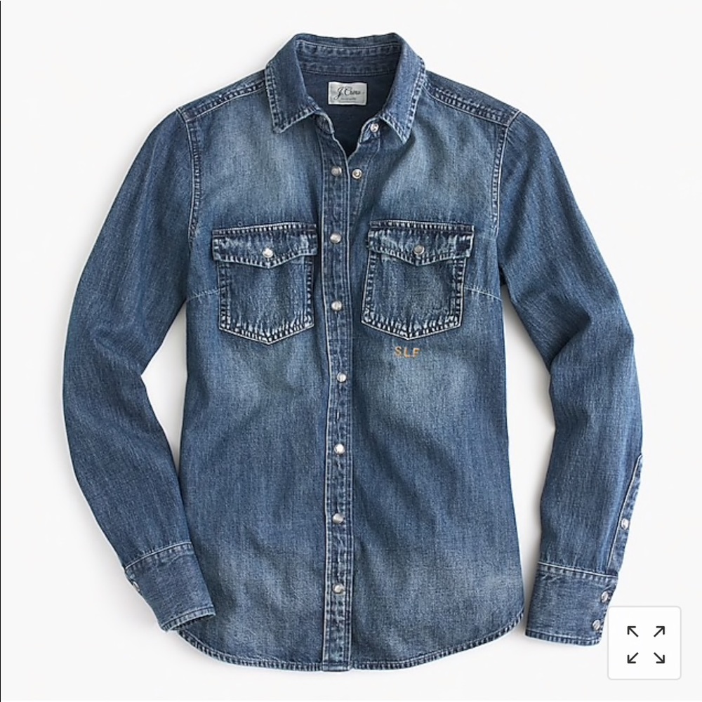 J Crew Western Chambray Shirt in Vintage Indigo